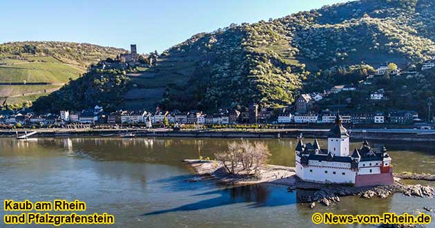 Kaub am Rhein mit Burg Gutenfels und Wasserburg Pfalzgrafenstein